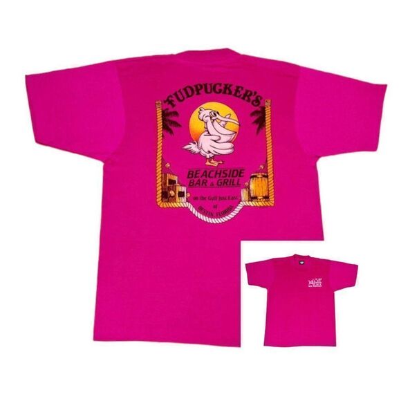 Vintage Fudpuckers T-Shirt Large Pink Bar and Grill Florida Beach - Picture 1 of 10